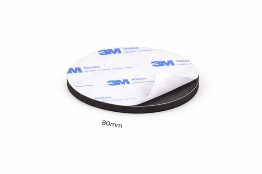 Circle of 3M adhesive black material with dimensions 80mm x 80mm on a white background
