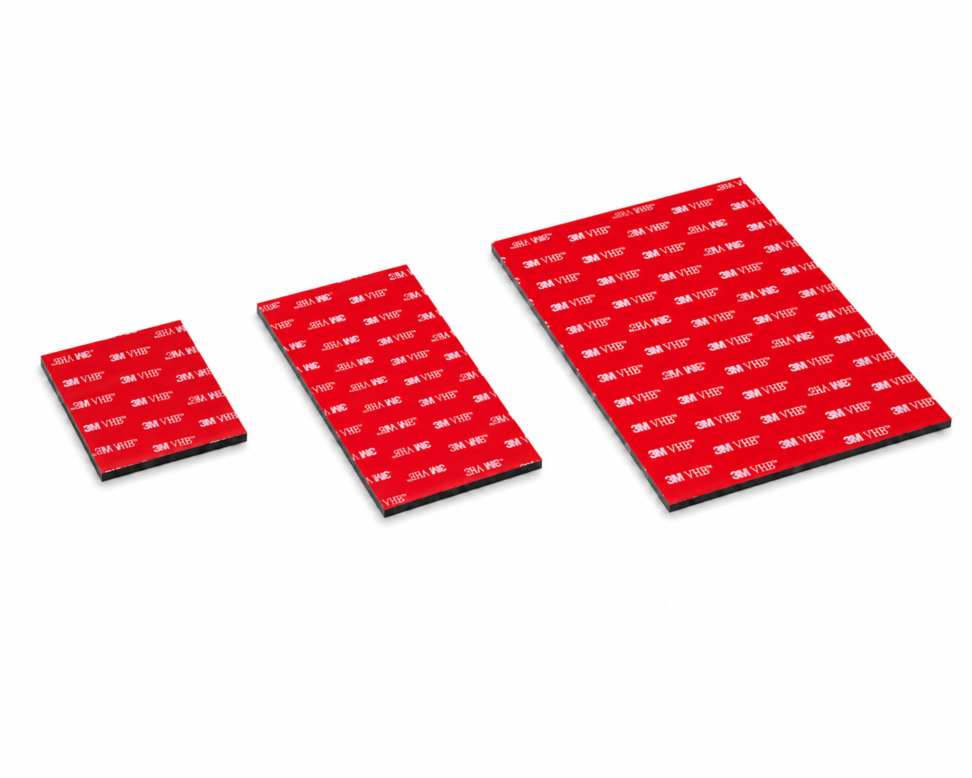 3M VHB 5952 black double sided sticky pads size comparison showing small medium and large acrylic foam adhesive pads