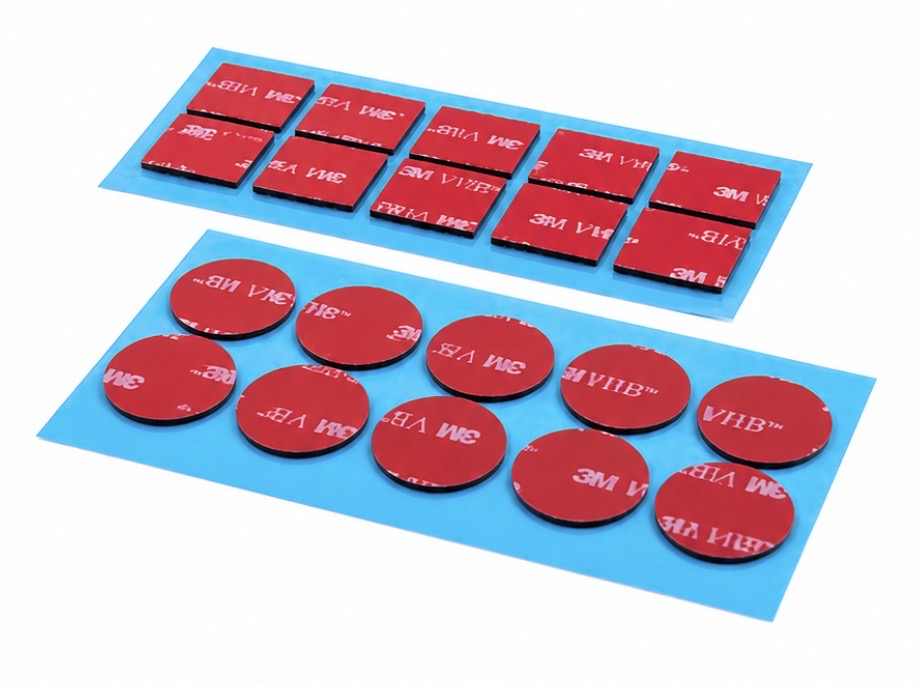 3M VHB 5952 black double sided sticky pads in round and square shapes for automotive, industrial and mounting applications