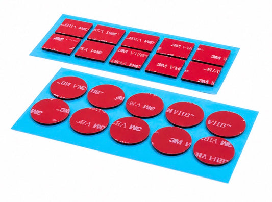 3M VHB 5952 black double sided sticky pads in round and square shapes for automotive, industrial and mounting applications