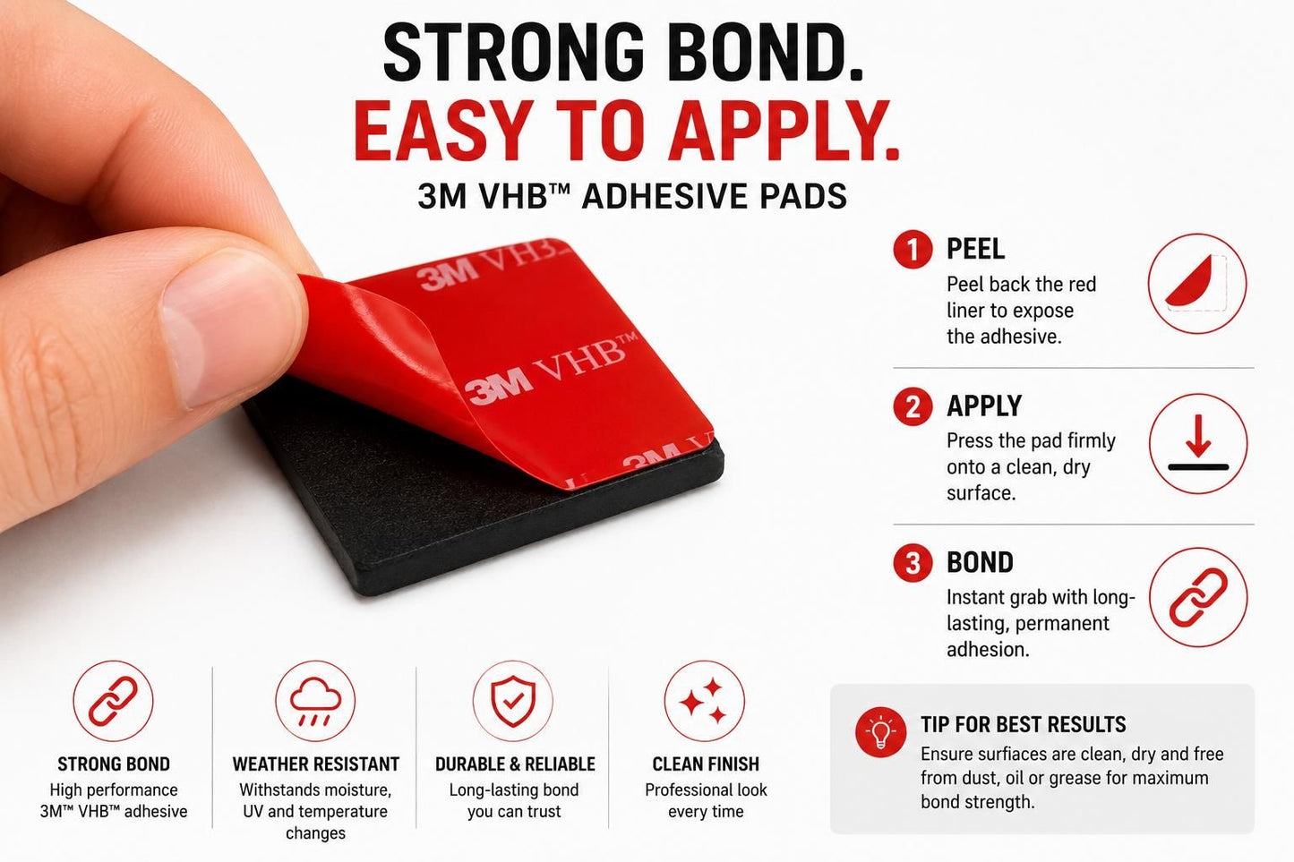 Premium 3M VHB 5952 black acrylic foam sticky pads with strong bond, weather resistance, clean finish and long-lasting performance.