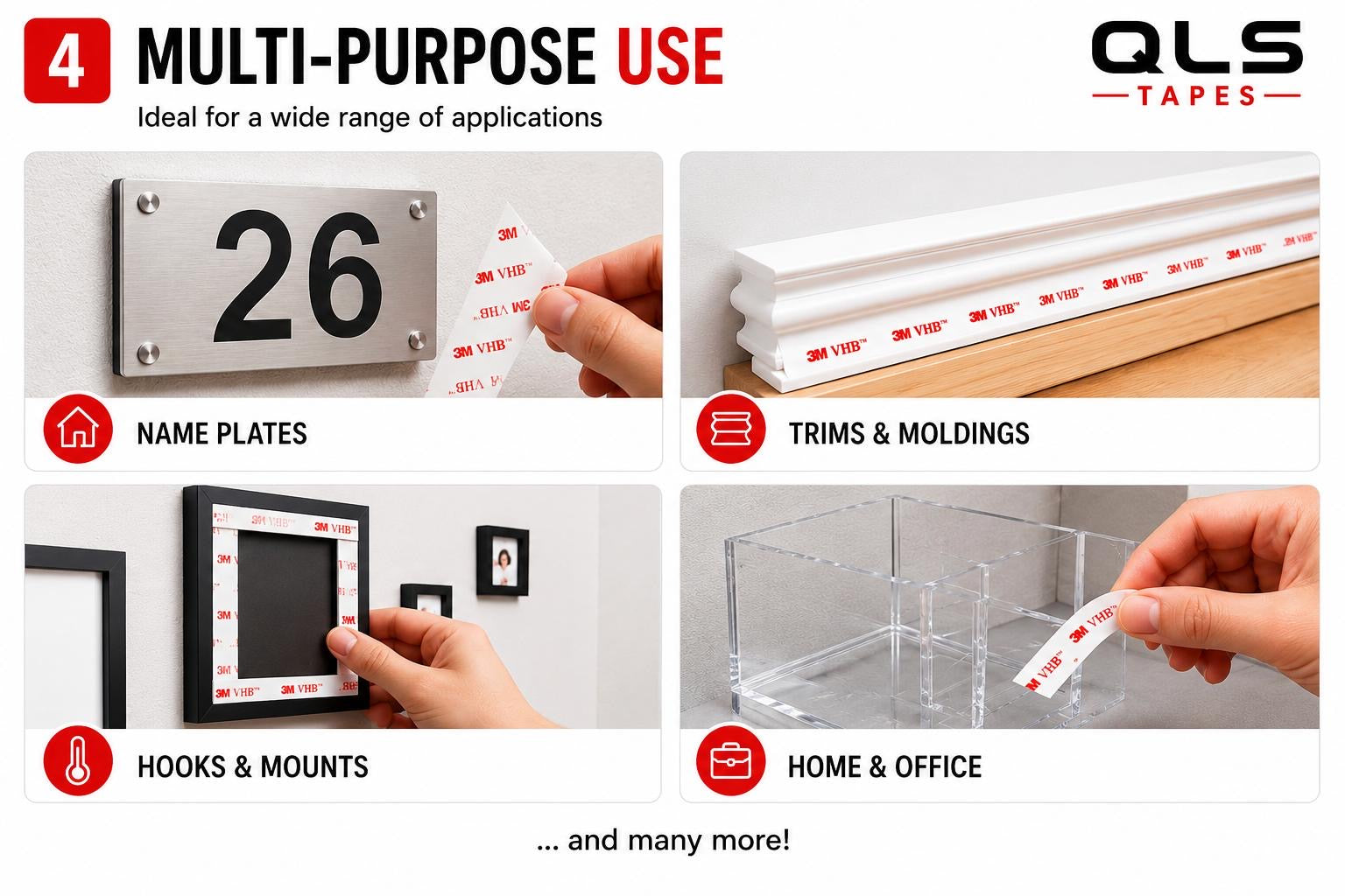 3M VHB clear double sided tape used for house numbers, trims, mouldings, picture frames and home organisation.