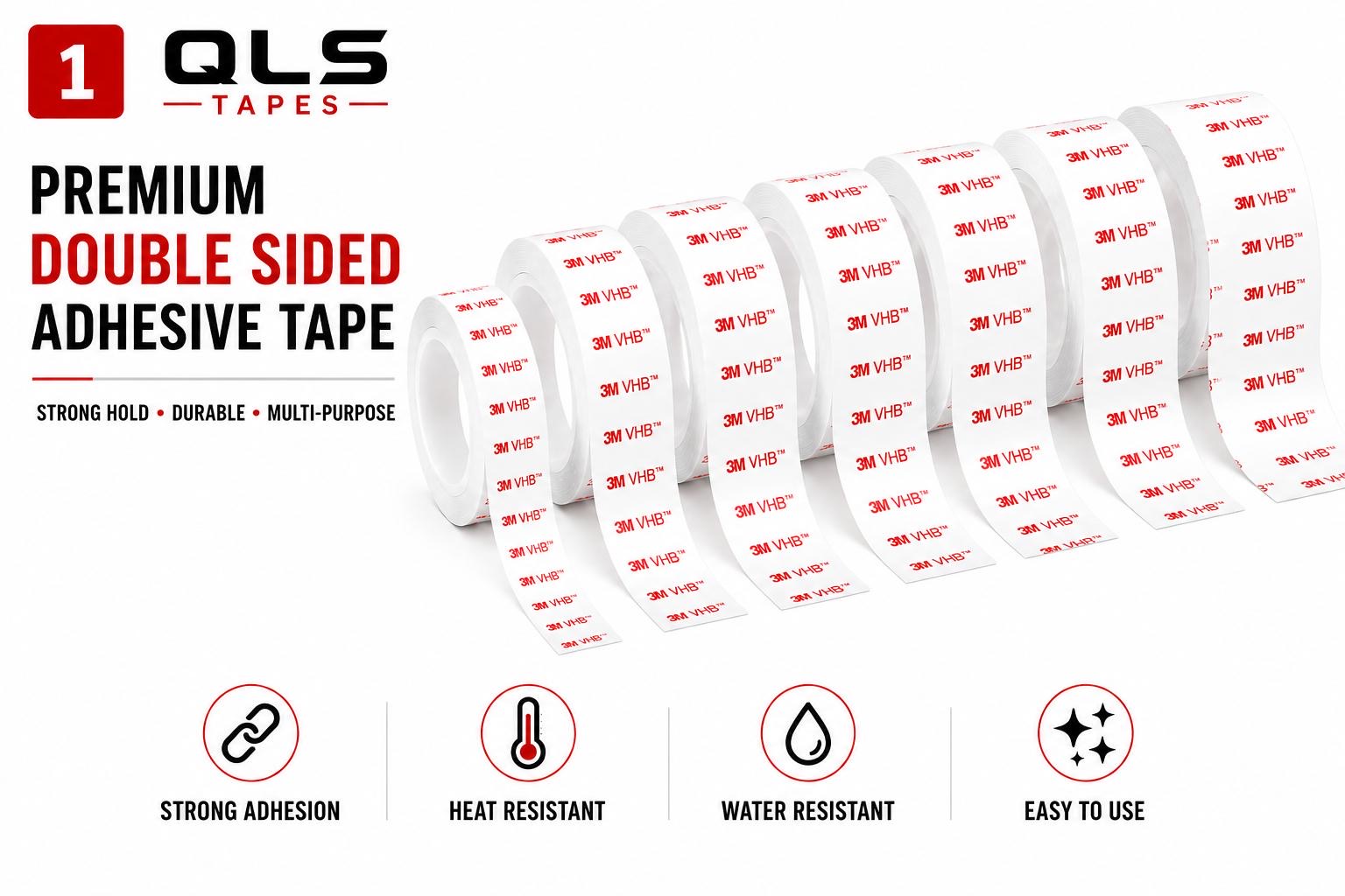 3M VHB clear double sided acrylic foam tape available in multiple widths for strong permanent mounting applications.