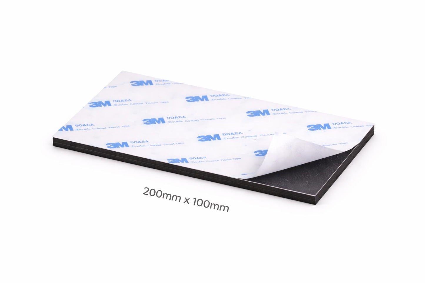 Sheet of 3M adhesive material with dimensions 200mm x 100mm on a white background