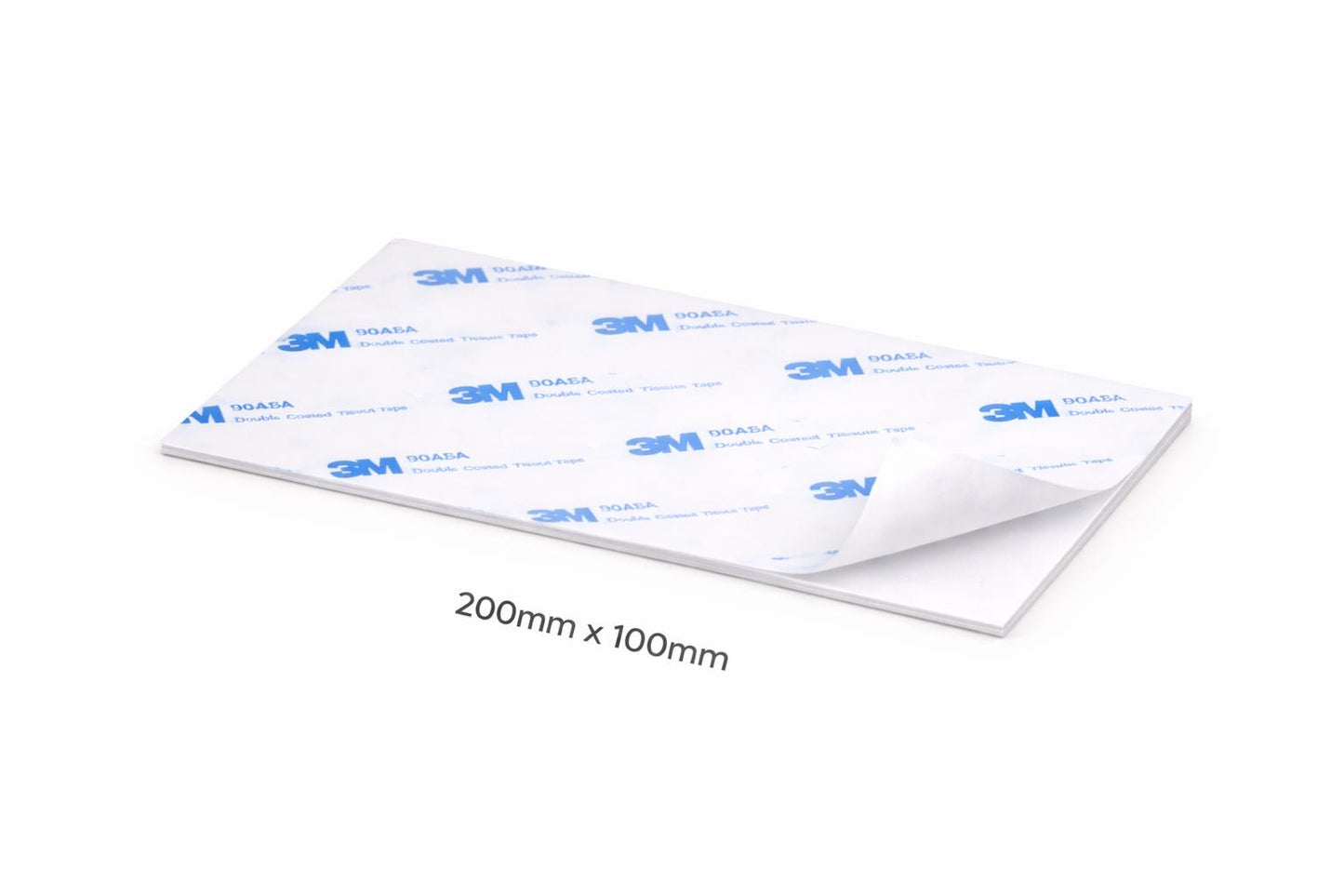 Sheet of 3M adhesive material with dimensions 200mm x 100mm on a white background