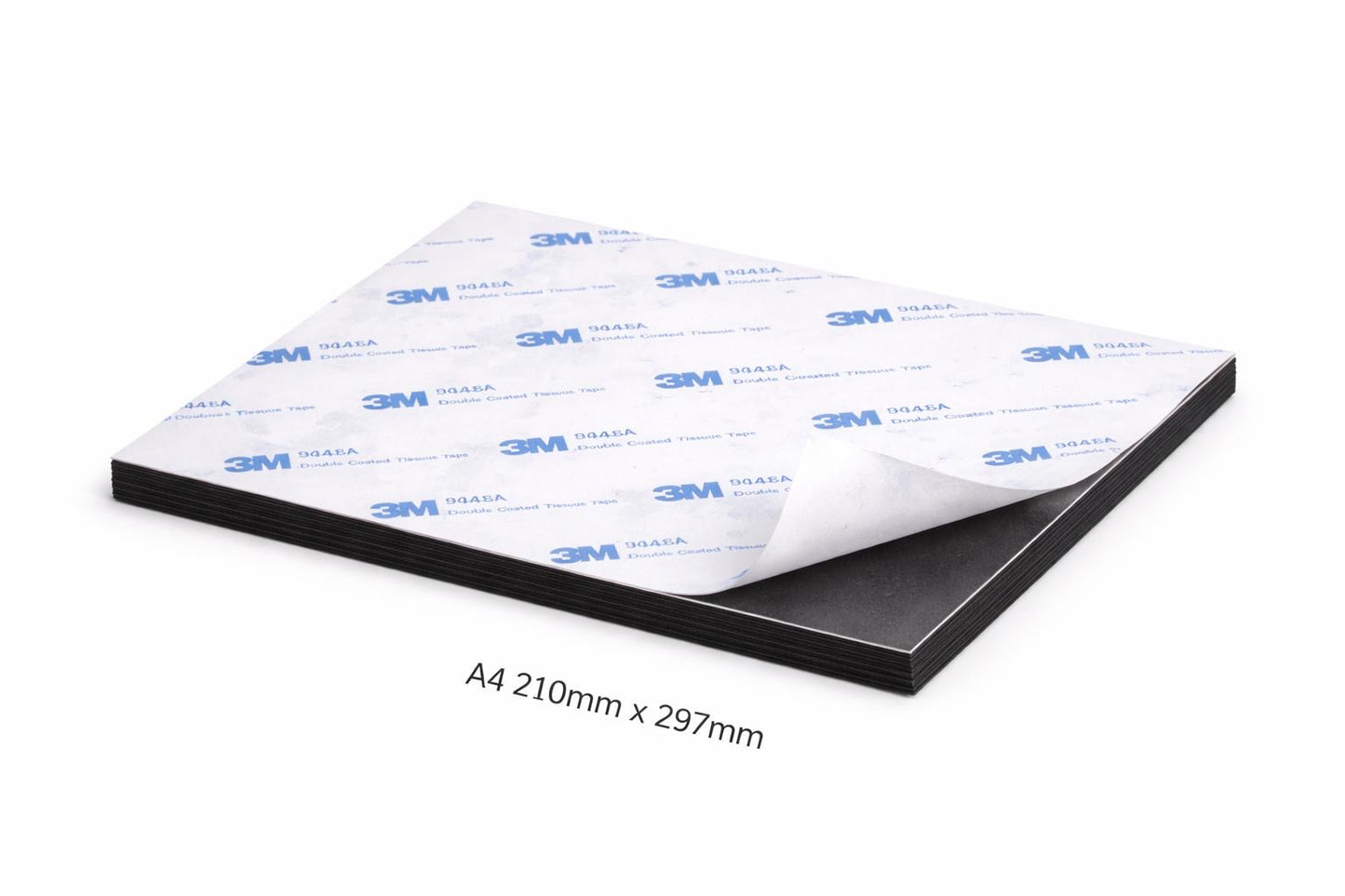 Sheet of black material with 3M tape on a white background